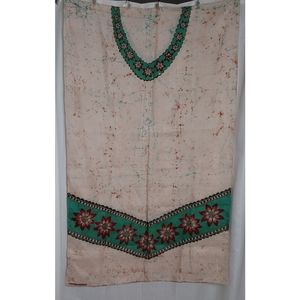 Rare Silk Tablecloth Runner Red Green Sri Lanka Poinsettia 54"×70" Handmade Art